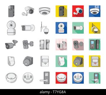 dome,motion,outdoor,computer,safety,antenna,wall,intercom,round,detector,key,sensor,electronic,watching,digital,area,wireless,record,call,smoke,card,warning,device,concept,private,house,bell,cctv,camera,security,system,surveillance,guard,observe,video,cam,control,set,collection,vector,icon,web,logo,illustration,design,isolated,symbol,sign,mono,flat,color Vector Vectors , Stock Vector