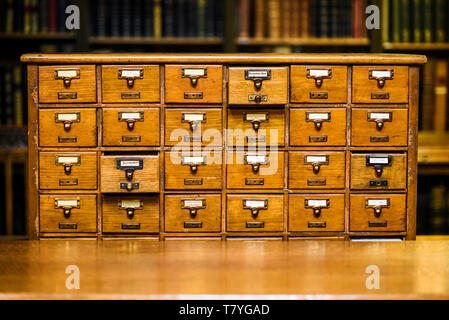 Drawers to search for book records in the library. Stock Photo