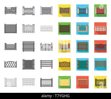 Different fence mono,flat icons in set collection for design.Decorative fencing vector symbol stock  illustration. Stock Vector