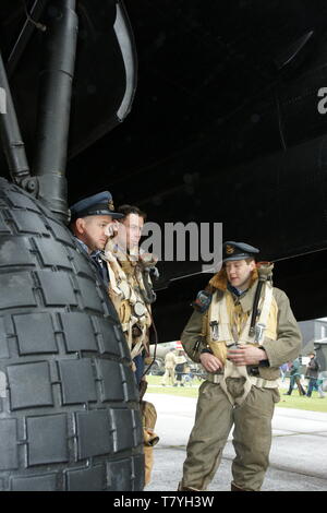 Lancaster bomber crew ready for take off Stock Photo
