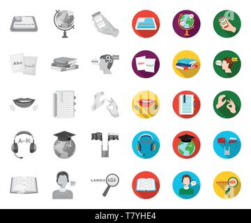 Translator and linguist mono,flat icons in set collection for design. Interpreter vector symbol stock  illustration. Stock Vector