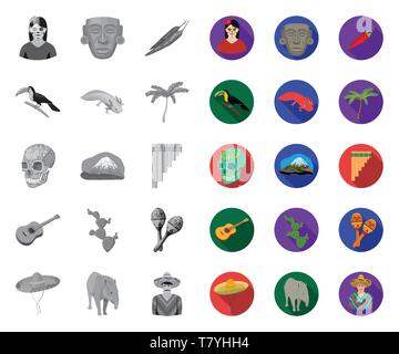 Country Mexico mono,flat icons in set collection for design. Mexico and landmark vector symbol stock  illustration. Stock Vector