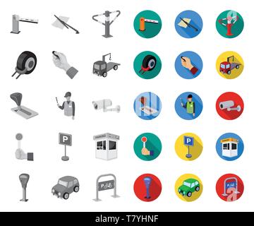 Parking for cars mono,flat icons in set collection for design. Equipment and service vector symbol stock  illustration. Stock Vector