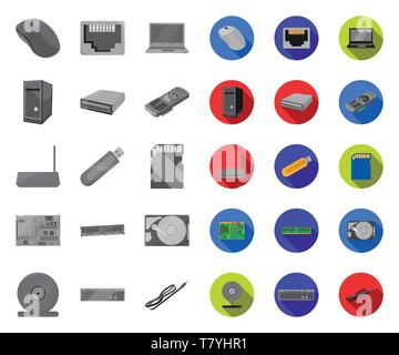 Personal computer mono,flat icons in set collection for design. Equipment and accessories vector symbol stock  illustration. Stock Vector