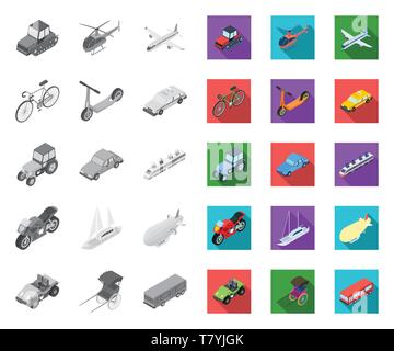 Different types of transport mono,flat icons in set collection for design. Car and ship isometric vector symbol stock  illustration. Stock Vector