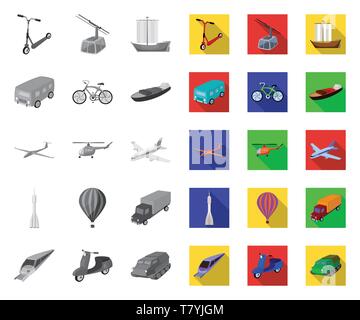 Different types of transport mono,flat icons in set collection for design. Car and ship vector symbol stock  illustration. Stock Vector