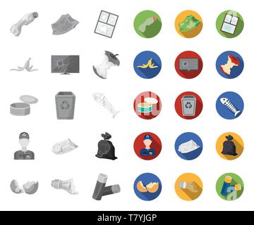 Garbage and waste mono,flat icons in set collection for design. Cleaning garbage vector symbol stock  illustration. Stock Vector
