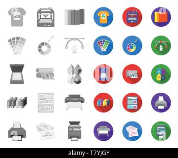 Typographical products mono,flat icons in set collection for design. Printing and equipment vector symbol stock  illustration. Stock Vector