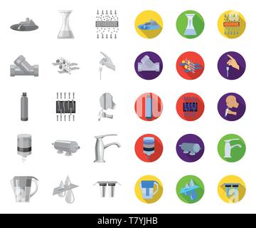Water filtration system mono,flat icons in set collection for design. Cleaning equipment vector symbol stock  illustration. Stock Vector