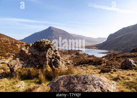 Looking towards the summit of Pen Yr Ole Wen from near Llyn Idwal, Snowdonia National Park Stock Photo