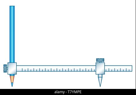 Illustration of the sliding compass with pencil and ruler Stock Vector