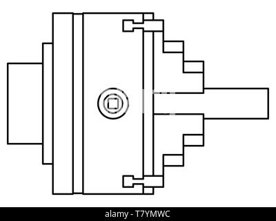 Illustration of the contour lathe chuck side view with shaft Stock Vector