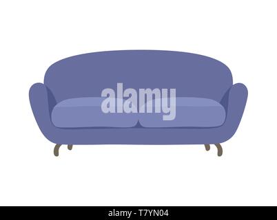 Sofa and couch blue colorful cartoon illustration vector. Comfortable lounge for interior design isolated on white background. Stock Vector