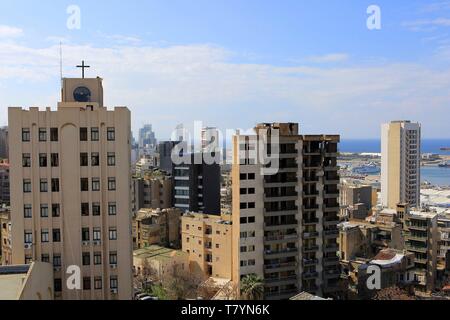 Lebanon, Beirut, modern high-rise buildings with harbor views Stock Photo