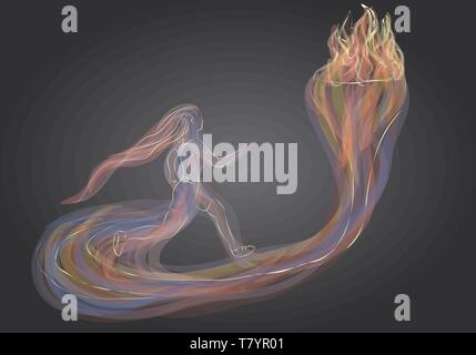 athletics. silhouette of abstract running woman on dark background Stock Vector