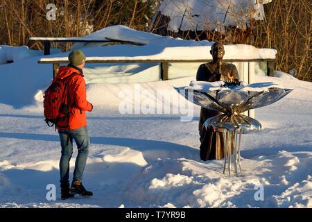 Norway, Oslo, Holmenkollen district, Sri Chinmoy statue with the Eternal Peace Flame Stock Photo