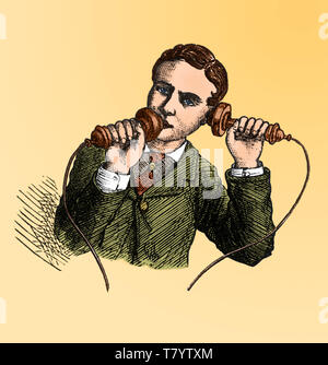 How to Use a Bell Telephone, 1876 Stock Photo