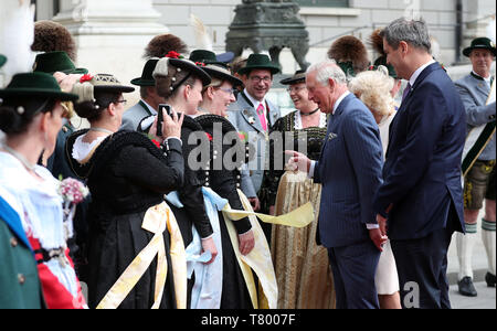 The Prince of Wales and the Duchess of Cornwall are officially welcomed to Munich, Germany, in an event hosted by the Minister-President of Bavaria Markus Soder. Stock Photo