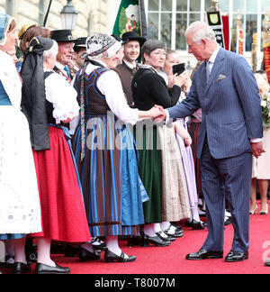 The Prince of Wales and the Duchess of Cornwall are officially welcomed to Munich, Germany, in an event hosted by the Minister-President of Bavaria Markus Soder. Stock Photo