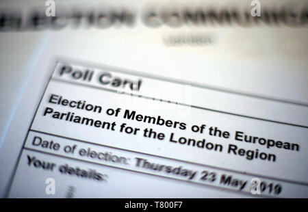 A polling card for the European elections to be held on Thursday May 23, 2019 Stock Photo