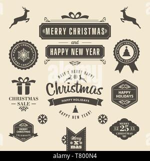Christmas logos and medals in a retro style for Christmas Stock Vector