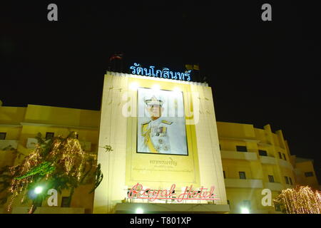 Bangkok Thailand May 6 ,2019 :  His majesty king Maha Vajiralongkorn Bodindradebayavarangkun image decoration in front of royal hotel on Ratchadamnoen Stock Photo