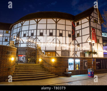 London, UK - April 1st 2019: A view of the reconstruction of the historic Globe Theatre - an Elizabethan playhouse associated with William Shakespeare