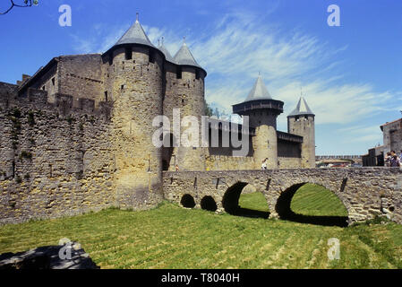 Main entrance to the fortified city of Carcassonne, Languedoc area France Stock Photo