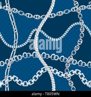 Seamless pattern with retro hand-drawn sketch silver chain on dark background. Drawing engraving texture. Great design for fashion textile Stock Vector