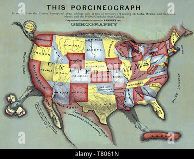 Porcineograph, United States Map, 1876 Stock Photo
