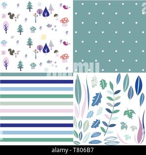 Seamless natural ornament patterns set Stock Vector