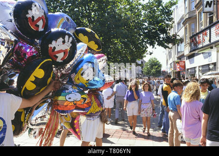 Balloon seller, Queens Street, Cardiff, Wales. Cymru. Circa 1980's Stock Photo