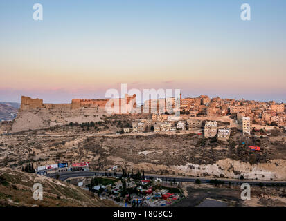 Kerak Castle at sunrise, Al-Karak, Karak Governorate, Jordan, Middle East Stock Photo