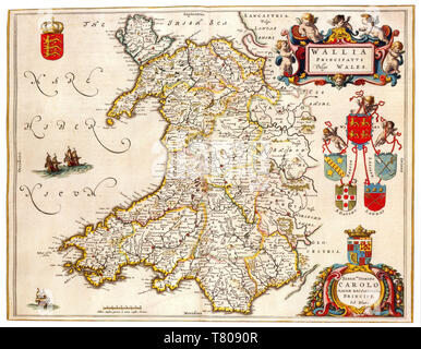 Joan Blaeu, Wales Map, 17th Century Stock Photo