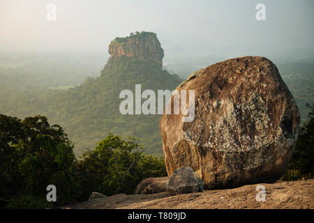View of Sigiriya from Pidurangula at dawn, Central Province, Sri Lanka, Asia Stock Photo