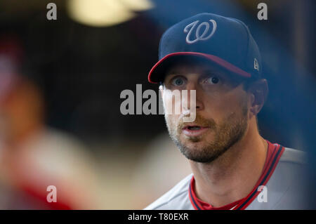Milwaukee, WI, USA. 6th May, 2019. Washington Nationals starting pitcher Max Scherzer #31 during the Major League Baseball game between the Milwaukee Brewers and the Washington Nationals at Miller Park in Milwaukee, WI. John Fisher/CSM/Alamy Live News Stock Photo