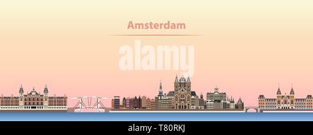 vector illustration of Amsterdam city skyline at sunrise Stock Vector
