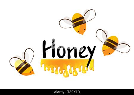 Cartoon bees and honey flow. Vector background for you design. Stock Vector