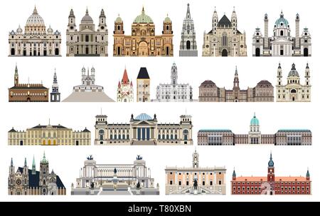 vector landmarks, city halls, cathedrals, temples, churches, palaces and other  skyline elements Stock Vector