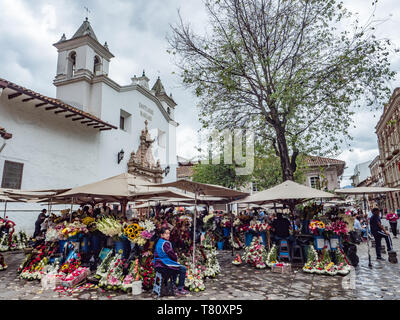 The daily flower market in Cuenca's Plazoleta del Carmen, Cuenca, Ecuador, South America Stock Photo