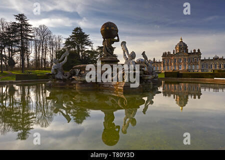 The Atlas Fountain and Castle Howard, North Yorkshire, England, United Kingdom, Europe Stock Photo