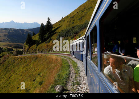 The Mont Blanc Tramway (TMB), the highest mountain railway line in France, French Alps, Saint-Gervais, Haute-Savoie, France, Europe Stock Photo