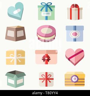presents' and gift boxes vector colorful flat style isolated illustrations Stock Vector