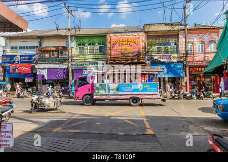 A local bus in Phuket old town, Phuket, Thailand, Southeast Asia, Asia Stock Photo