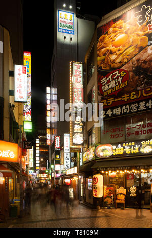 Neon signs in the Kabukicho district, a popular centre of nightlife and entertainment in Tokyo, Honshu, Japan, Asia Stock Photo
