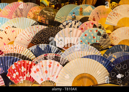 Colourful Japanese fans for sale at a souvenir shop in Kyoto, Japan, Asia Stock Photo