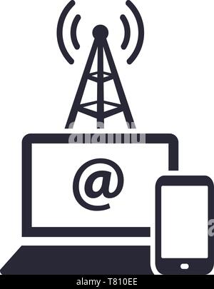 Notebook and smartphone with access to internet connection vector icon symbol Stock Vector