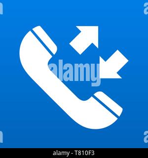 White phone symbol for incoming and outgoing communication vector illustration with blue background Stock Vector