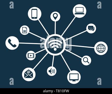 Wifi connections to many devices concept art icon symbol vector illustration Stock Vector