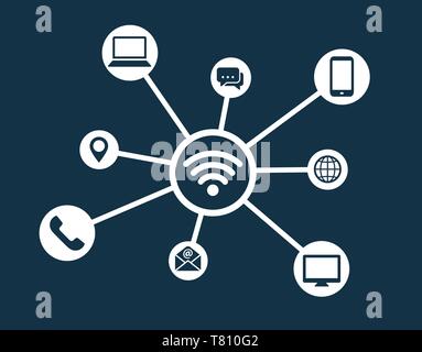 Wifi connections to many devices concept art vector icon symbol Stock Vector